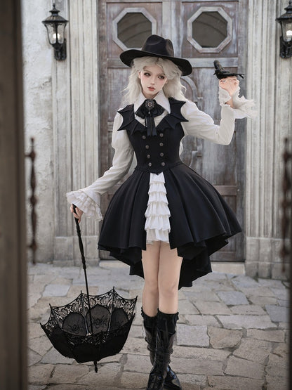 Gothic Lolita Flare Sleeves Shirt + Bat Wings Collar Design JSK Set - The First Witch