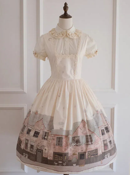 Pullover Print Beige Bakery Square Rock Lolita Ausschnitt