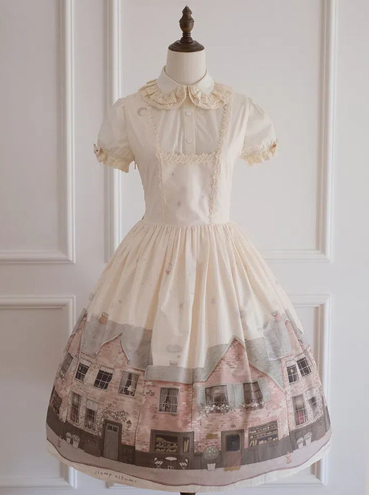 Pullover Print Beige Bakery Square Rock Lolita Ausschnitt