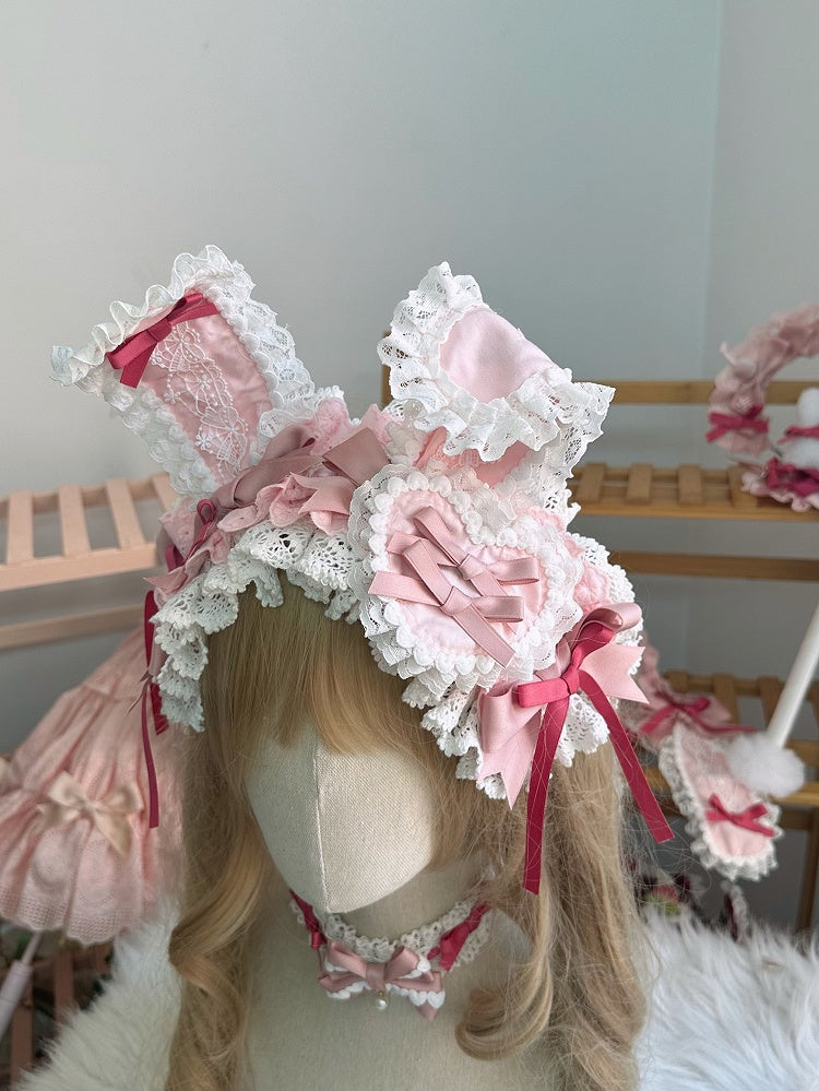Ear Hairband Trim Pink/Light Details Pink Bow Lace Bunny