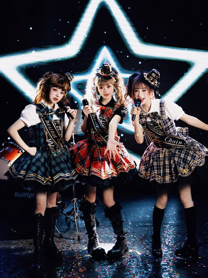 Red / Green / Blue Idol Lolita Plaid Bowknot KC or Mini Top Hat - LiLi Chain