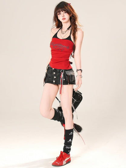 Letter Top Star Glamorous And Bittersweet Camisole mit rotem/schwarzem/braunem Print