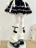 Bow White Pom-pom Warmers 6-Color Leg Fuzzy with