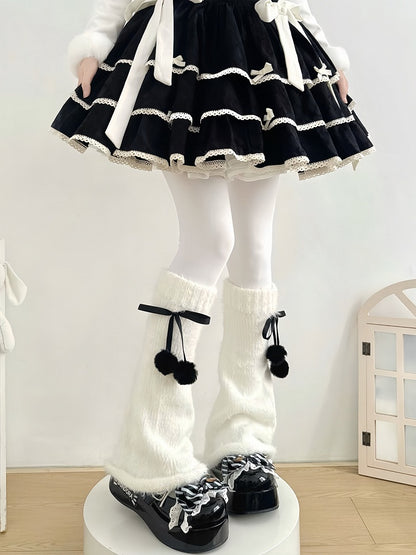 Bow White Pom-pom Warmers 6-Color Leg Fuzzy with
