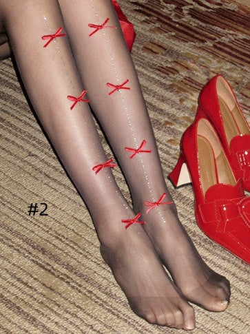 ラインストーン蝶結びタイツ