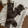 Decoration Creamy Sockswith Knitted Cutout Calf Design Pom-pom White/Brown/Black