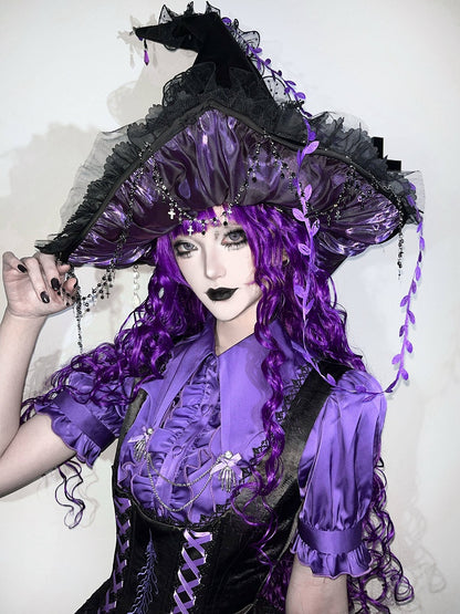 Green / Purple Gothic Lolita Witch Hat - Sweetheart Love Song