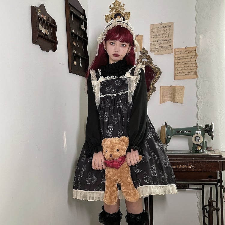 ネックラインエレガントベアスクエアウェンディジャンパープリントスカート