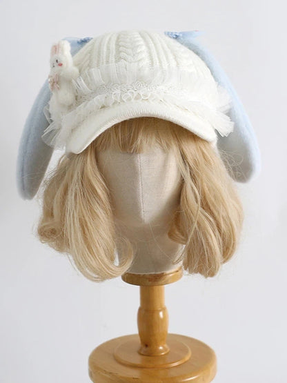 Bunny Ear Beret - Sweet Lolita Plush Bunny Accent in Pink & Blue