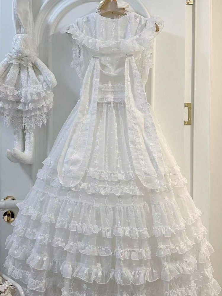 Lolita Bunny Ruffled Ear Floral Hood with White Overdress Pattern