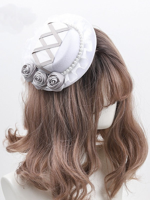 Hat Mini Pearl Rose Crisscross With Clips Gray