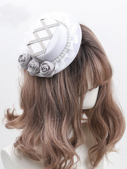 Hat Mini Pearl Rose Crisscross With Clips Gray