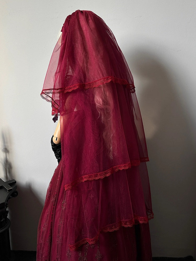 赤いゴシックロリータベール