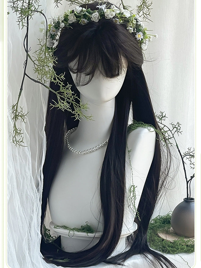 ストレートティーバングス ブラックウィッグ 75cm 長さ エア