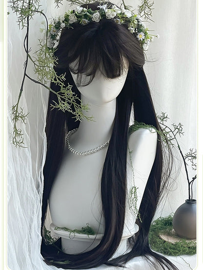 ストレートティーバングス ブラックウィッグ 75cm 長さ エア