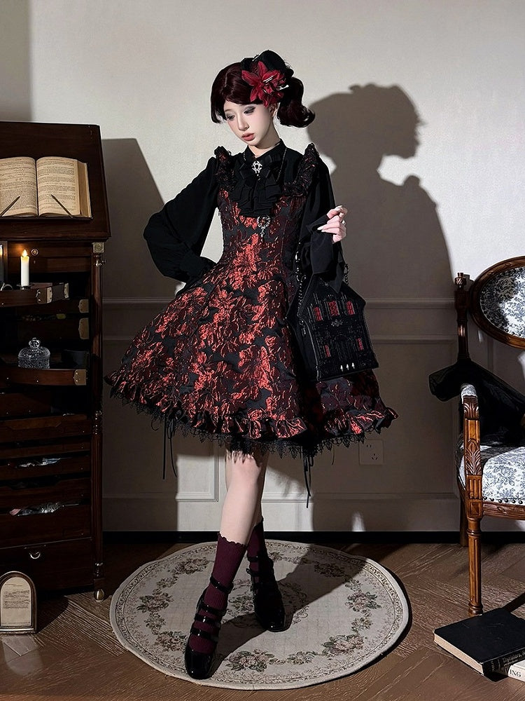 Red and Black Lace Trim JSK Gothic Lily - Miss Point