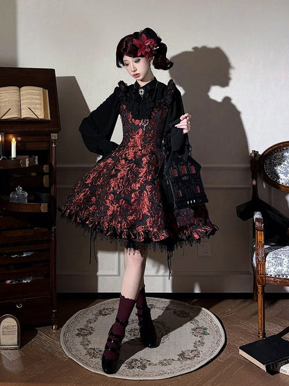 Red and Black Lace Trim JSK Gothic Lily - Miss Point