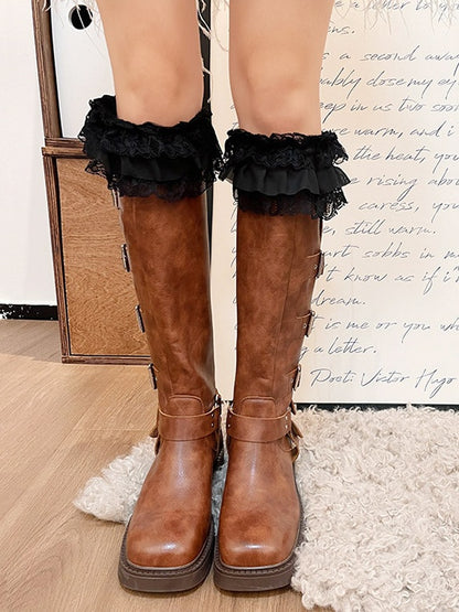 Lace White/Black Warmers Multi-Layer Ultra-Short Leg Knitted