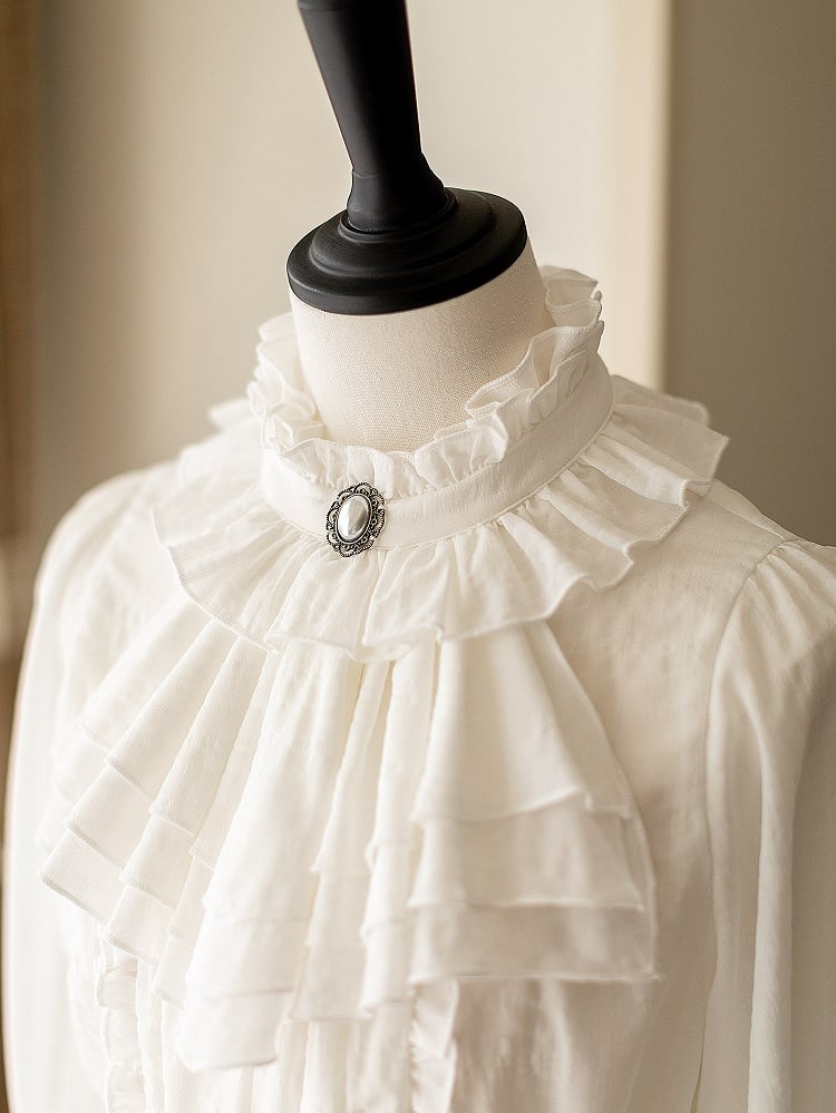 White Elegant Classic Detachable Jabot Collar Shirt - Forest Wardrobe