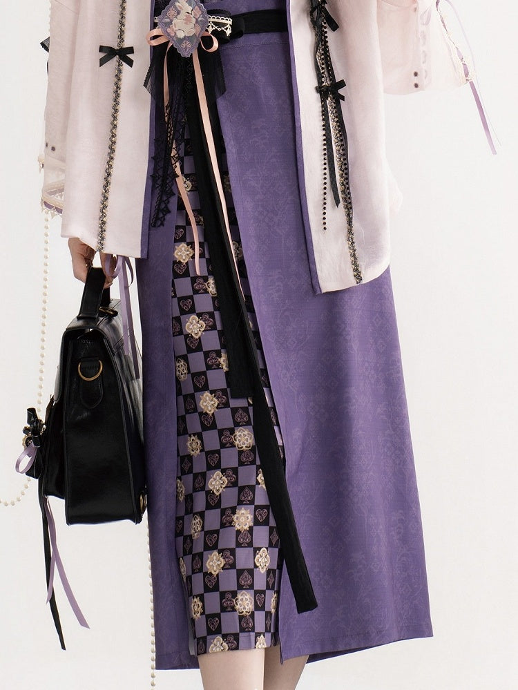 Chinese Hanfu Lolita Purple & Plaid Two-piece Song-style Skirt - Luo Xiu Dong Xiang