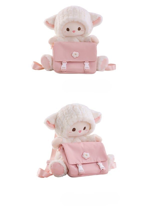 Plush And Pink Canvas Bag Backpack Lamb White Detachable Set