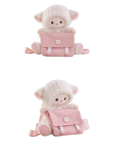 Plush And Pink Canvas Bag Backpack Lamb White Detachable Set