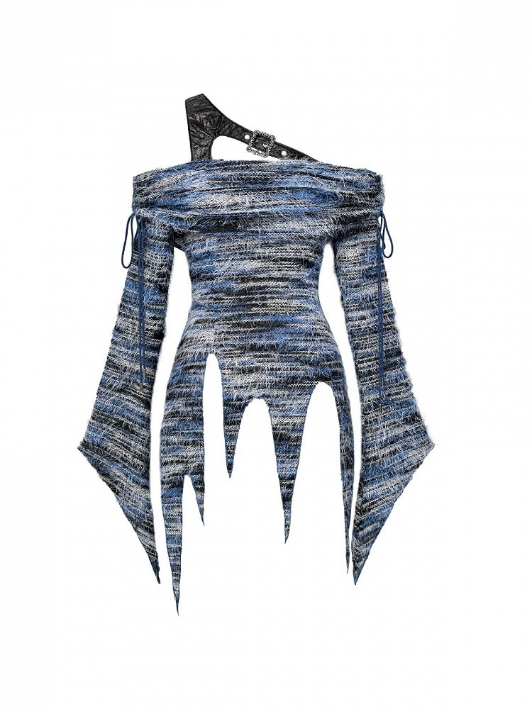 Asymmetrical Top Long Sleeve Punk Knit Style Y3K One-shoulder