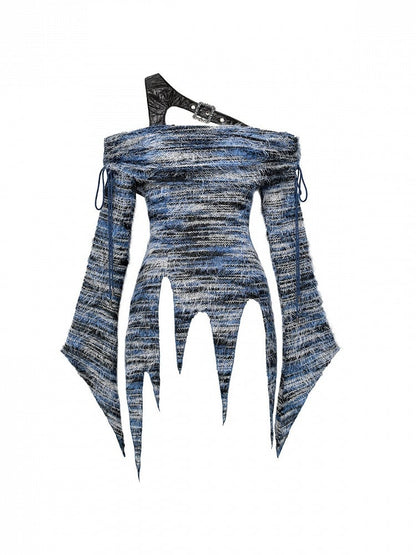 Asymmetrical Top Long Sleeve Punk Knit Style Y3K One-shoulder