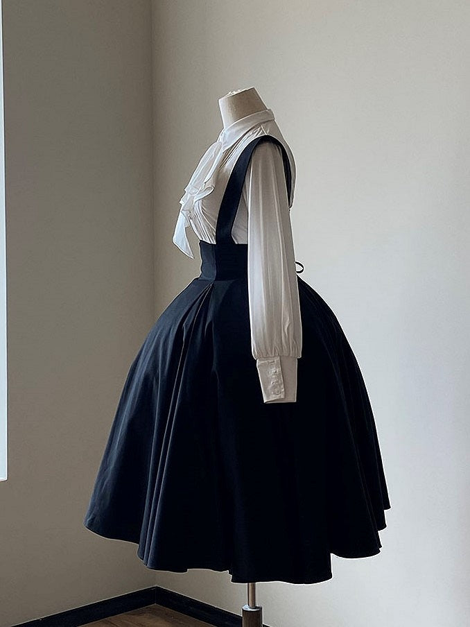 Straps High Skirt Lolita Long Black Overall Adjustable Waist