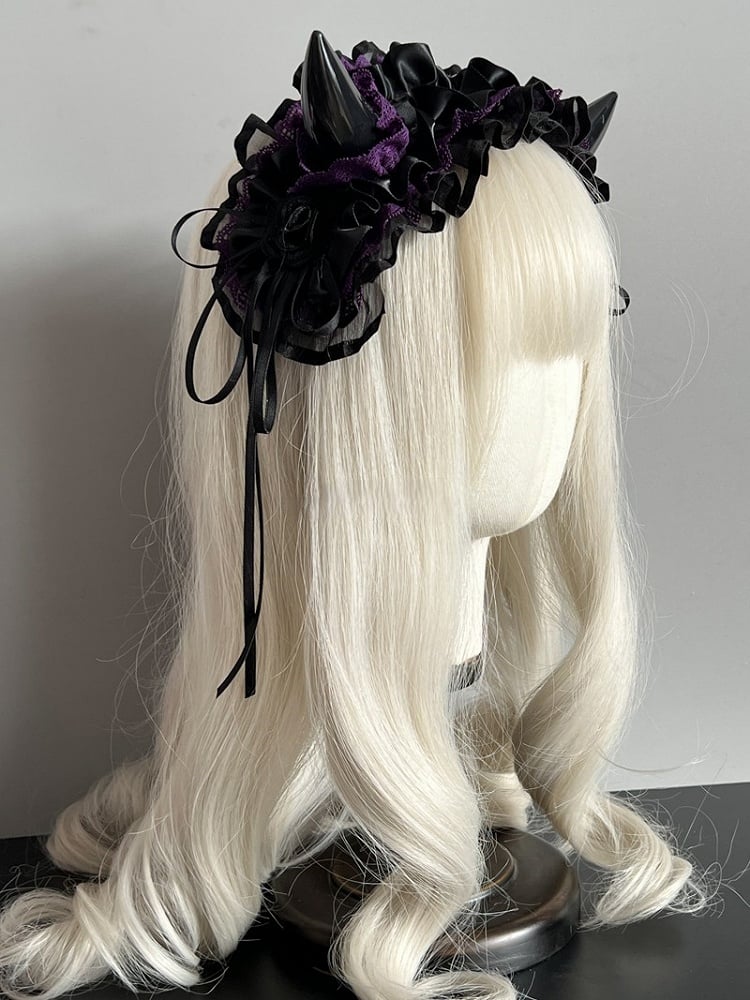 Lace and Color Hairband Devil 8 – Accents with Horn Ruffles Gothic Options