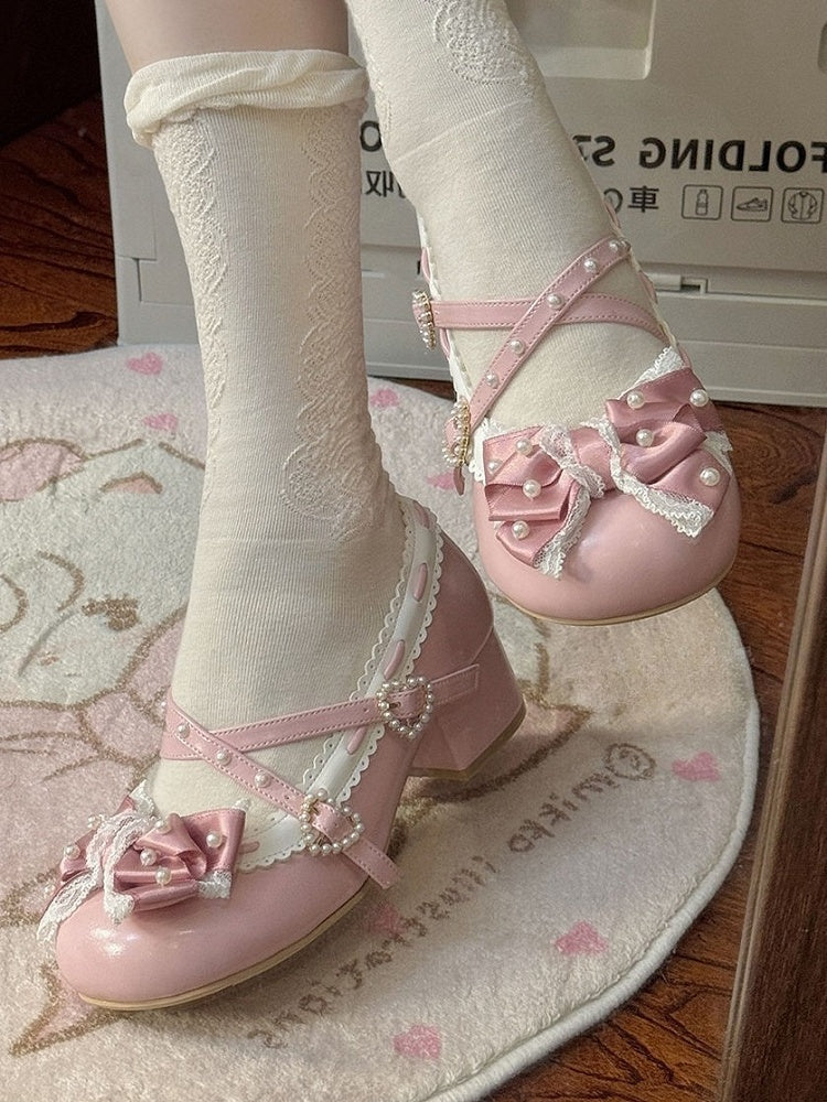 Janes Deep Lolita Classic Mary - Mid-heel Pink Detailing Bead