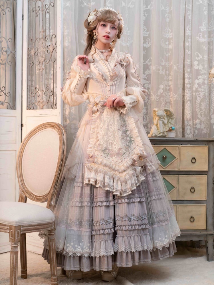 Purple Front Button Placket Lily Embroidery Elegant Classic Lolita JSK Full Set Pink House Fashion