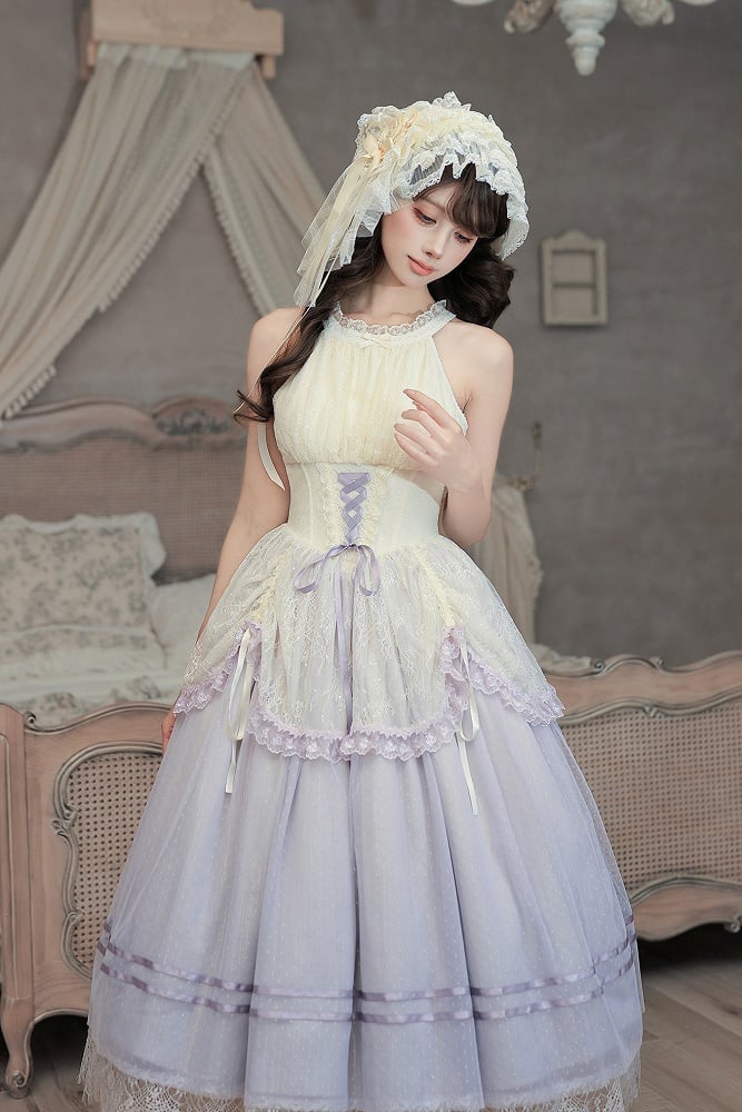 Purple Boned Basque Waist Lolita Halter Neck JSK Gown