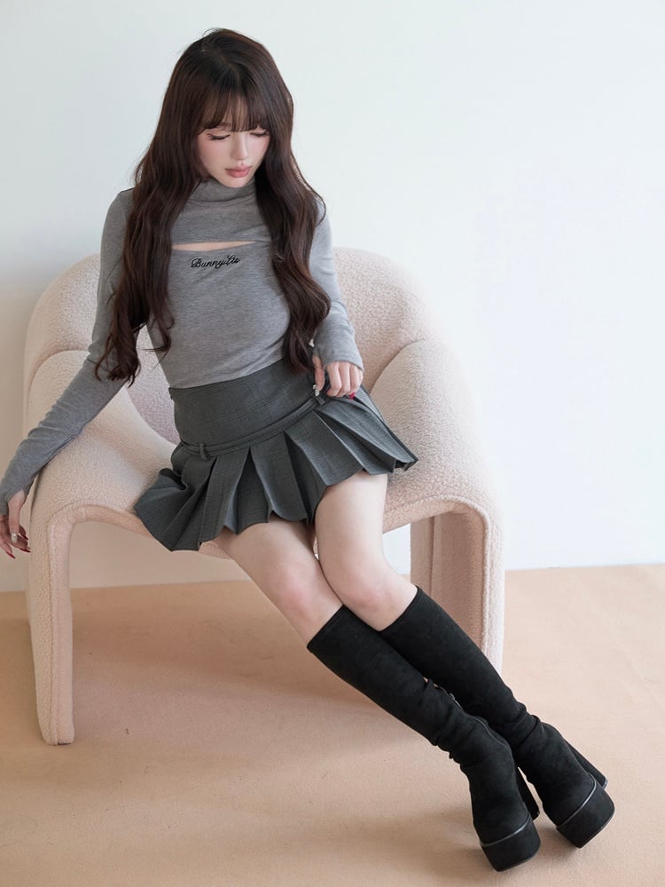 Neck with Top Knit Design Gray High Jirai Chest Kei Cutout
