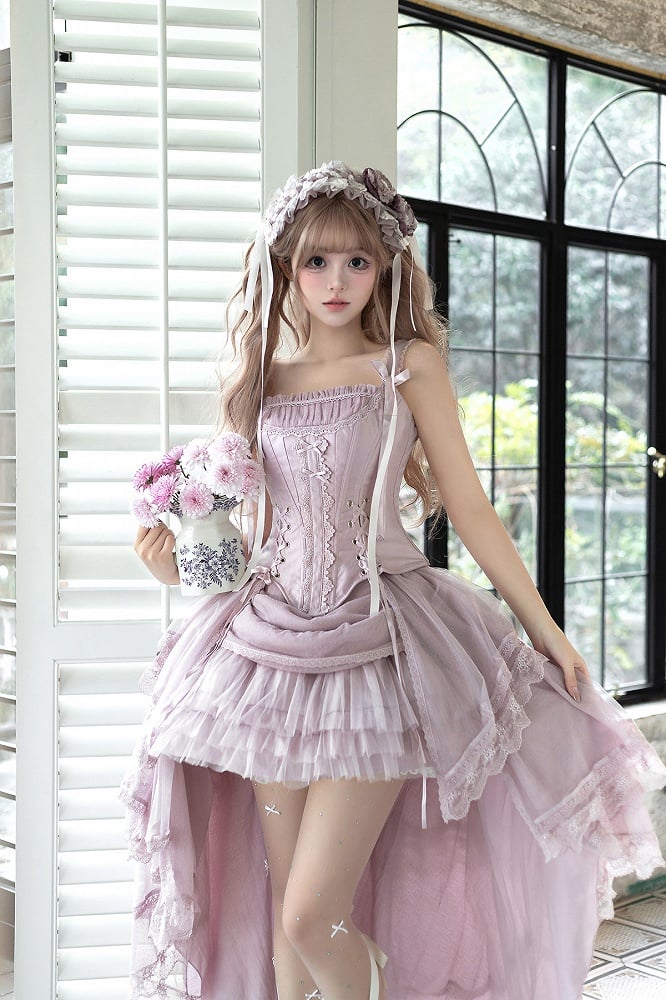 Tulle Corset Boned Layered Purple Classic + Skirt Top Lolita High-low Dusty