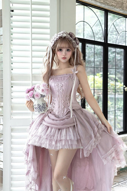Tulle Corset Boned Layered Purple Classic + Skirt Top Lolita High-low Dusty