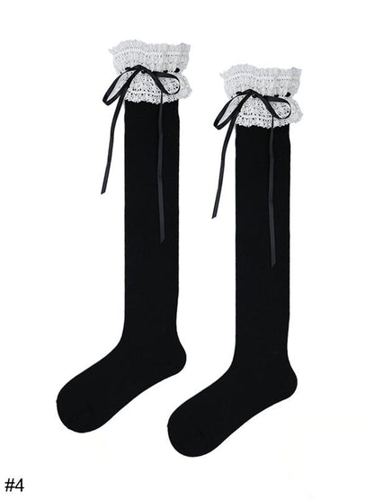 Lace Trim Overknee Stockings with Bowknot Details in 4 Options - ModaSwings