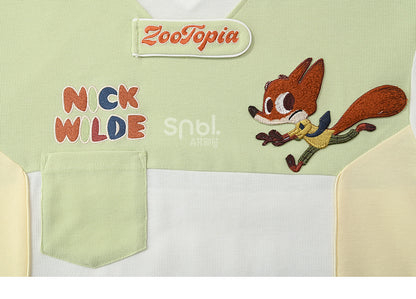 ズートピア ニックグリーン Vネック カラーブロック デザイン Tシャツ