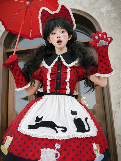 Black & Red Polka Dot Cat Paw Handwear - Rock Candy Box