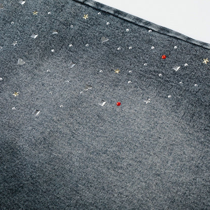 Washed Blue Cropped Wide Leg Rhinestone Jeans - Languid Park