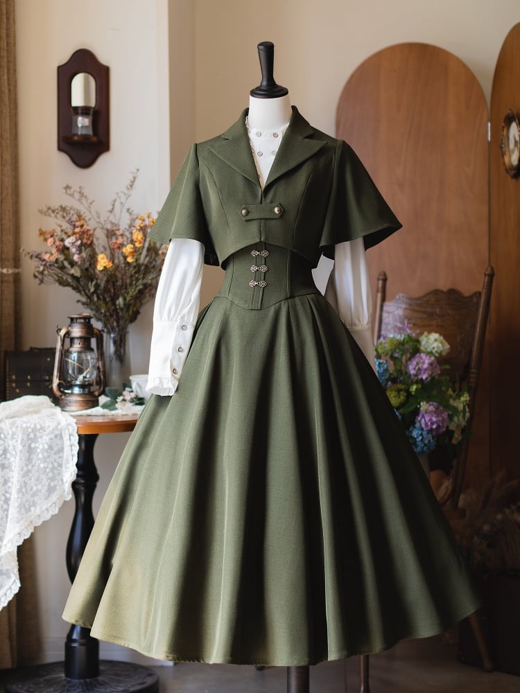 グリーンのノッチカラークロップドコート