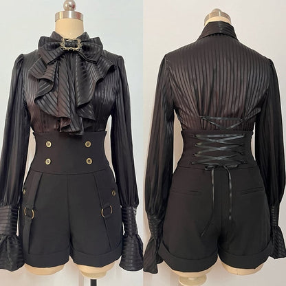 Lolita Back Shorts Black High Ouji Fashion Lace-up Waist