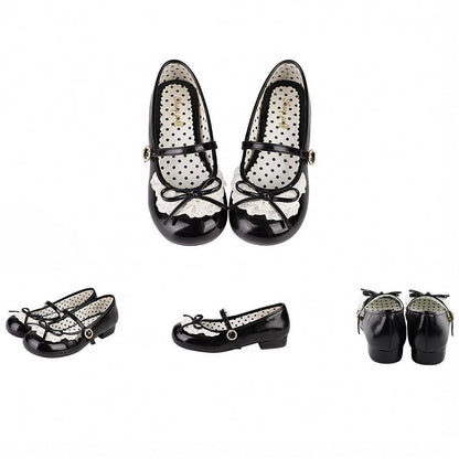 2,2 CM/4,3 CM Schleife Janes Toe Mary Trim Geknotete runde Spitzenabsätze Schwarzer Akzent
