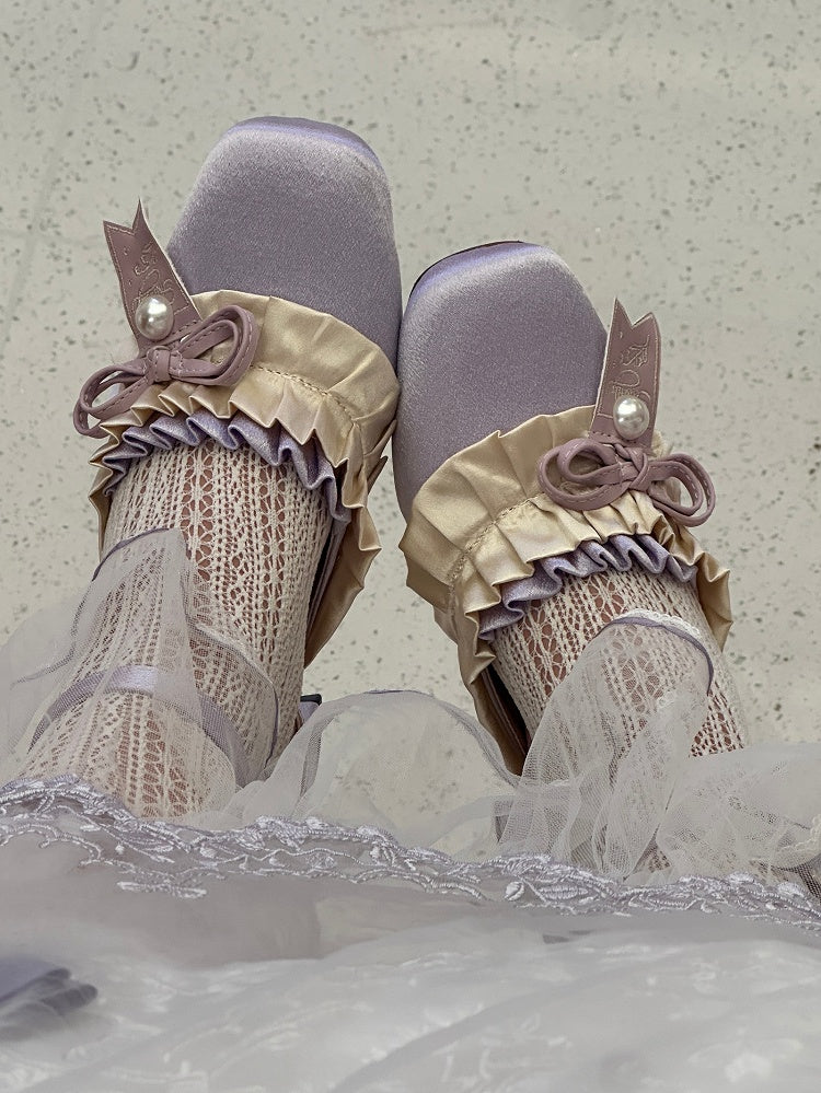 for Ruffle Mid Elegant Lolita - Toe Purple Square Trim Heels
