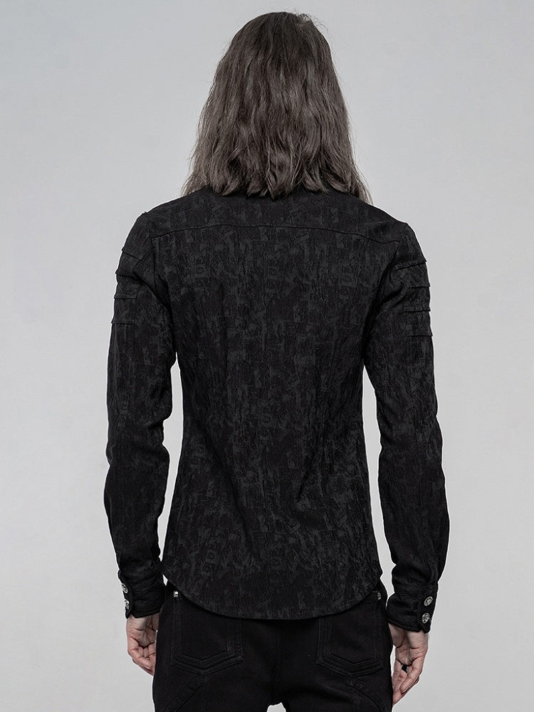 Chemise noire homme à manches longues élastique et jacquard style punk