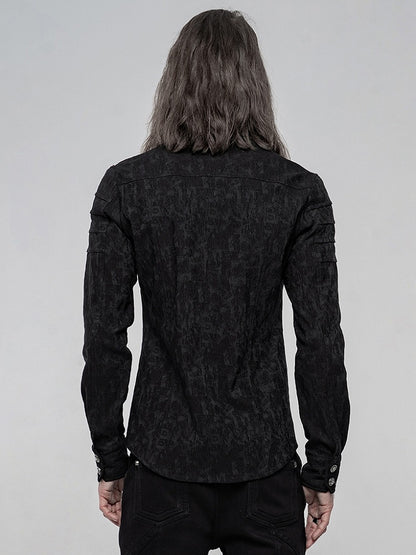 Chemise noire homme à manches longues élastique et jacquard style punk