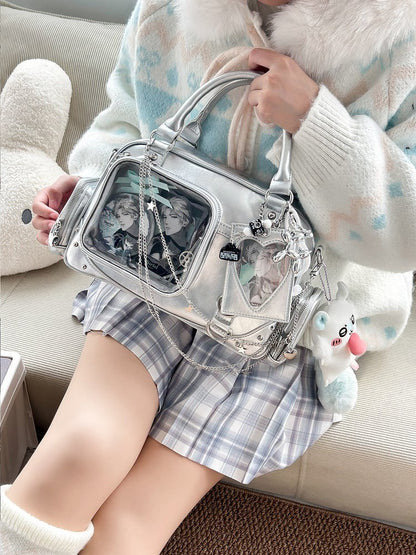 Handbag Shiny Display with Holder Window Silver Card Ita