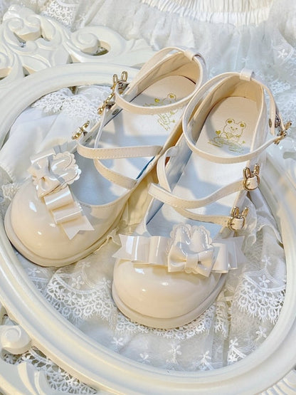 in Mid-heel Crisscross Shoes Beige Rabbit-Themed Removable Bow Jane PU Accents Design with Mary Bunny
