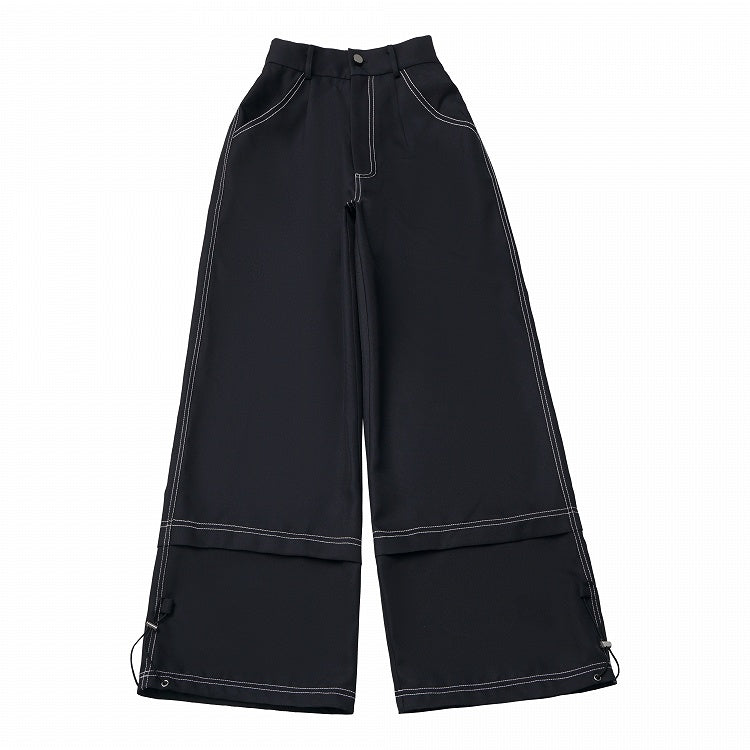 and Intricate Detailing Black with Pants Cuff Straight-Leg Stitch Drawstring