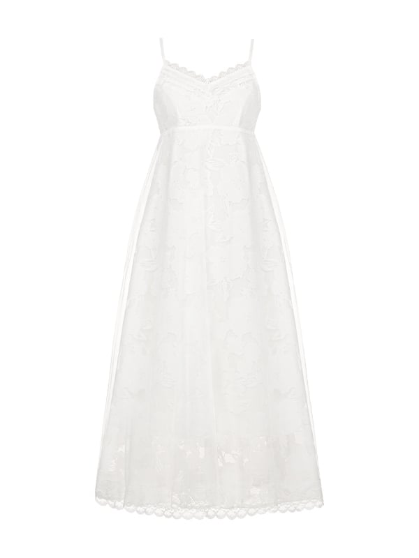 Version Slip Weißes langes Empire-Taillenkleid mit V-Ausschnitt, elegantes Lolita